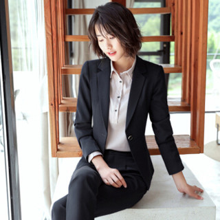 俞兆林 2019职业装套装女西装套装外套+裤子两件套 YWXF188358 黑色 M