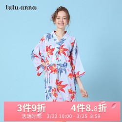 tutuanna睡裙女春夏新款 和风甚平 金鱼波点图案棉质和服专柜同款