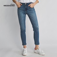 艾格Weekend春装2019款女新款时尚纯色修身小脚牛仔裤8G022300741