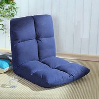 懒人沙发床折叠沙发卧室书房榻榻米靠椅可折叠日式简约靠背椅 (大8格 藏青色)