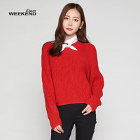 艾格Weekend春季新款韩版纯色圆领针织衫毛衣女8E0217011