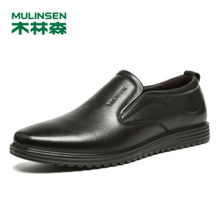 木林森（MULINSEN）皮鞋男简约牛皮套脚商务休闲鞋软面舒适男鞋驾车单鞋 黑色 41  SL87018
