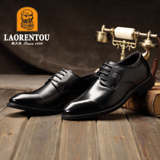 老人头(LAORENTOU)男士时尚潮流男鞋舒适英伦尖头休闲皮鞋 LQD661 黑色系带 41码