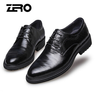 零度(ZERO)商务休闲鞋 男士系带正装皮鞋 头层牛皮宽头布洛克鞋 A73117 黑色 39偏大一码