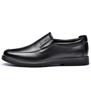 金猴 （JINHOU）时尚牛皮商务男鞋 舒适圆头套脚男单鞋 Q25158 黑色 42码