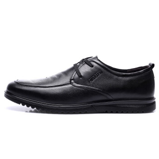 强人 男士 舒适透气鞋 头层牛皮 车缝线 休闲皮鞋 JD255004 黑色 46