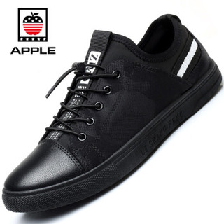 Apple 苹果 男 休闲鞋系带时尚 人造皮革 车缝线 板鞋 862 黑、41