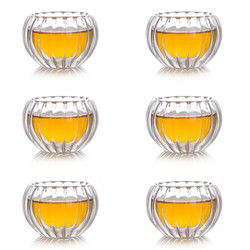 玻璃品杯高硼硅耐热玻璃品茗杯 闻香杯 茶盏 双层菊瓣杯6只装C-85-6-1-6