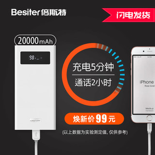 Besiter 倍斯特 BST-K6X 充电宝 (双向快充、Type-C输入、20000mAh、白色)