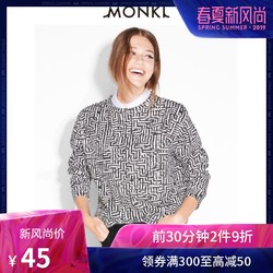 MONKI秋冬卫衣 修身套头印花长袖圆领无帽卫衣女0416022