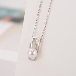 京润珍珠 S925银镶白色6-7mm圆形淡水珍珠吊坠吊珠链附证书 3337100003906