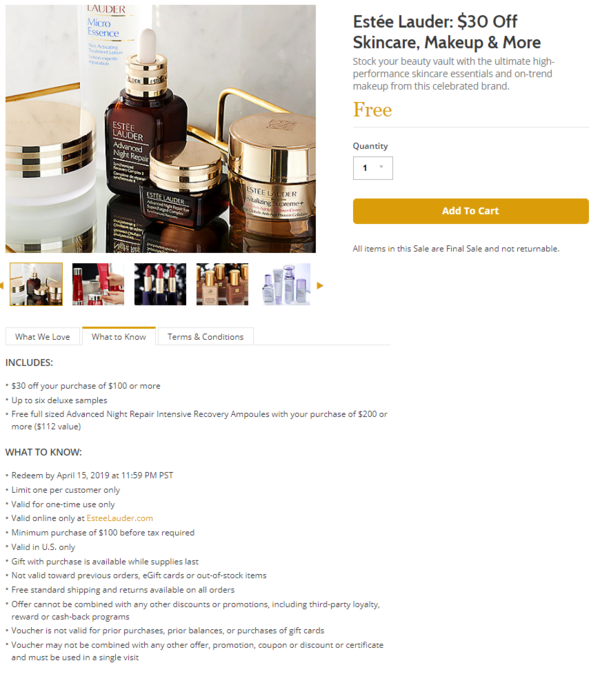 GILT 免费领取 ESTEE LAUDER 雅诗兰黛 美国官网 