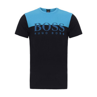 HUGO BOSS 雨果博斯 50379159 001 男士黑色蓝色LOGO图案棉质圆领短袖T恤