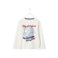 法国进口 vertbaudet 春秋新品男童长袖T恤 米色印花 4-14岁 *3件