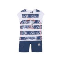 法国进口 3 pommes 春秋新品男童 纯棉蓝色套装 12个月-4岁两件套（T恤+短裤） *3件