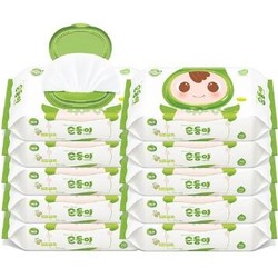 顺顺儿韩国进口婴儿手口湿巾宝宝湿纸巾新生儿专用湿巾纸绿色10包