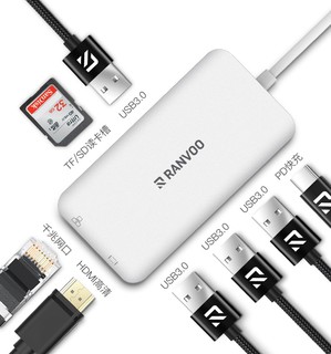 RANVOO 锐舞 9合1 Type-C拓展坞（HDMI+PD+USB3.0*4+千兆网口+读卡器）