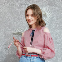 Cache Cache 7419030365 女士灯笼袖露肩短款衬衫