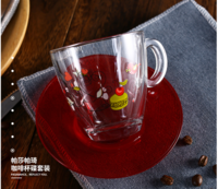土耳其进口无铅咖啡杯 帕莎帕琦（Pasabahce）水杯茶杯 玻璃杯套装 印花带把215mL花茶杯 *2个简装
