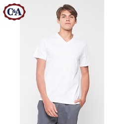 C＆A ECD218069 夏季男式修身纯色V领短袖T恤 纯棉基础款T恤衫上衣
