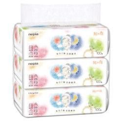 妮飘(nepia)抽纸 羢之棉100抽*3包大豆蛋白纤维棉柔巾一次性洗脸巾宝宝干湿两用纸巾 *2件