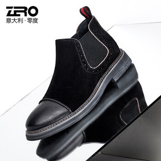 零度(ZERO)休闲男士磨砂皮百搭时尚耐磨保暖短靴 R85396 黑色 41
