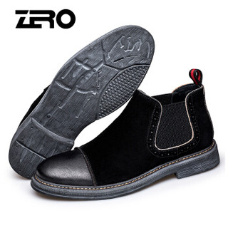 零度(ZERO)休闲男士磨砂皮百搭时尚耐磨保暖短靴 R85396 黑色 41
