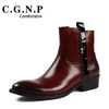 村哥牛皮（C·G·N·P）男士英伦高帮尖头时尚休闲短皮靴 CO235502 红棕色 39