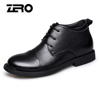 零度(ZERO)男士皮鞋子头层牛皮英伦潮流加绒保暖短靴 R85393 黑色 41