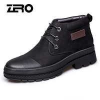 零度(ZERO)男士休闲皮鞋头层牛皮英伦时尚百搭厚底中筒短靴 R85389 黑色 40