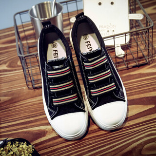 飞耀（FEIYAO）韩版套脚平底帆布鞋女学生L-805 黑色 39