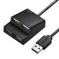 SANWA SUPPLY 山业 4口高速USB3.0+2.0集线器 多口分线器 阶梯设计 魔术贴固定 黑色 USB-3H413BK