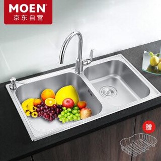 摩恩（MOEN）304不锈钢水槽套餐 800mm洗菜盆洗碗池 加深款厨房大双槽+全铜龙头