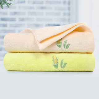 洁丽雅（Grace）毛巾家纺 2条装纯棉强吸水舒适绣花面巾 78*34cm 黄色+玉色 95g