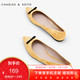 CHARLES＆KEITH简约单鞋CK1-70390160-1尖头蝴蝶结平底单鞋天鹅绒女鞋 黄色 38