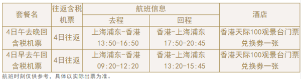 可订五一、端午小长假、暑假！上海-香港4天往返含税机票+香港天际100观景台门票
