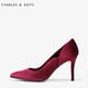 CHARLES＆KEITH女士单鞋CK1-60361042简约尖头丝绒细跟婚鞋高跟鞋
