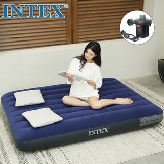 INTEX 充气床垫双人蓝色植绒加厚户外野营帐篷垫子防潮垫气垫床折叠床躺椅191x137x22cm 68758