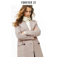 Forever21秋冬女装大衣外套时尚气质格纹双排扣中长款风衣外套
