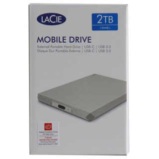 LaCie 莱斯 MOBILE DRIVE STHG2000400 移动硬盘 (便携式存储、88mm*122mm*10mm、USB 3.1、银色、2TB)