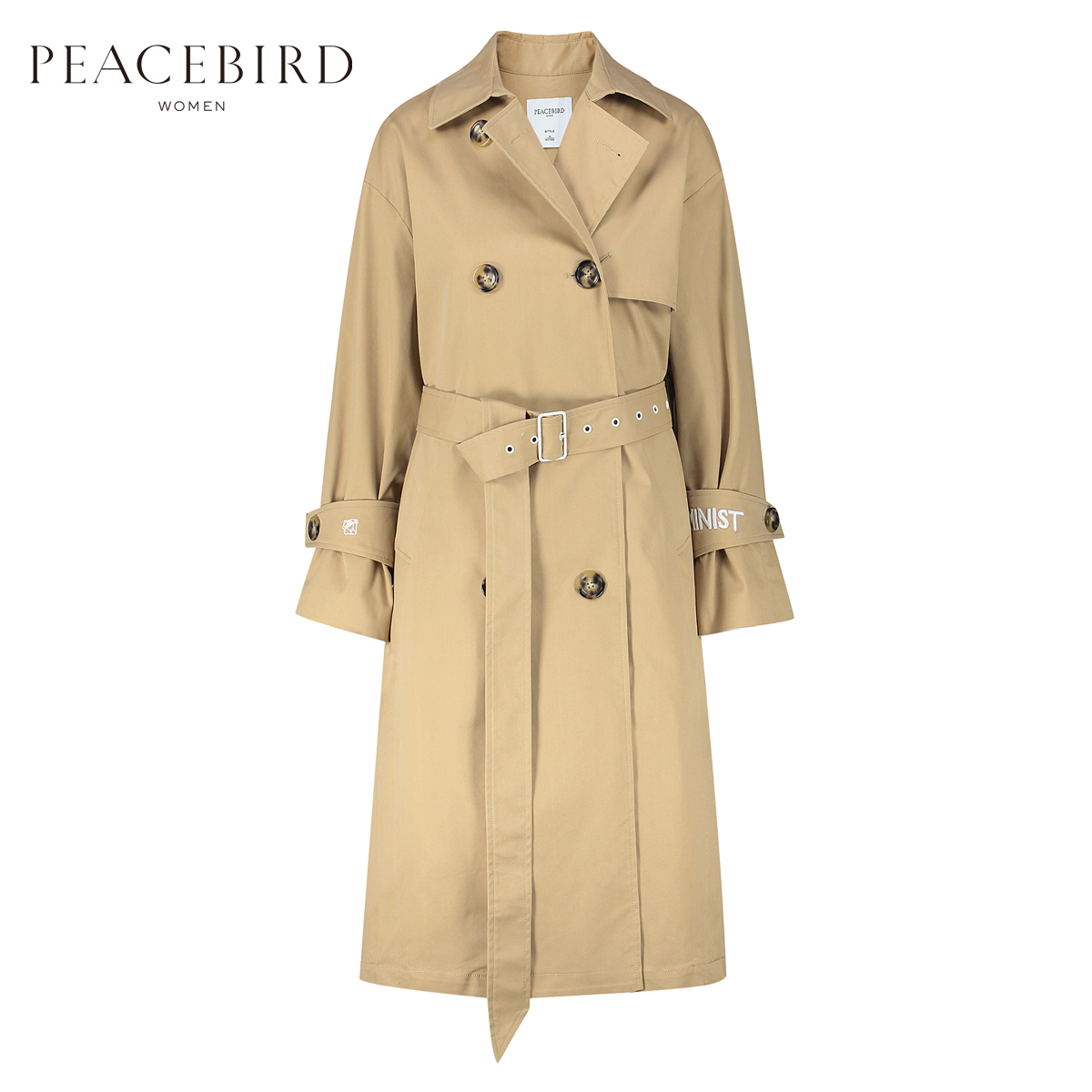 PEACEBIRD 太平鸟 2019春装女士收腰风衣外套 A1BE81351 (中长款、卡其色、L)