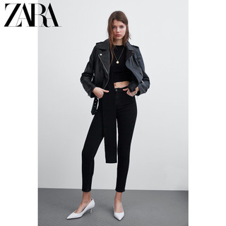 ZARA 女装机车款皮夹克外套 05479001800 (L、黑色)