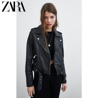 ZARA 女装机车款皮夹克外套 05479001800 (L、黑色)