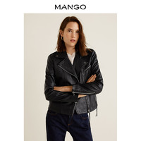 MANGO 2019春夏新款女装机车皮夹克外套43090764 (L、黑色)