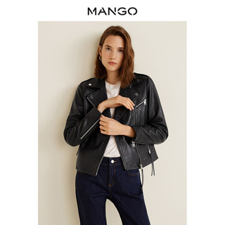 MANGO 2019春夏新款女装机车皮夹克外套43090764 (L、黑色)