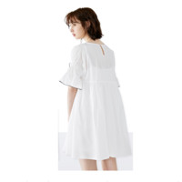 LED'IN 乐町 女白色荷叶袖纯棉连衣裙CWFA82542 白色 S (S、白色)