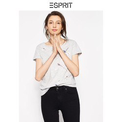 ESPRIT女装个性图案宽松圆领短袖T恤-038EE1K053