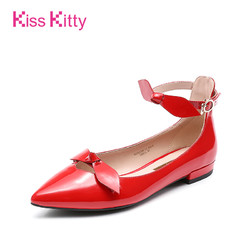 KissKitty2019春新款漆皮可爱系带蝴蝶结尖头玛丽珍鞋浅口单鞋女