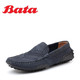 Bata/拔佳 专柜同款圆头平跟舒适牛皮革乐福鞋男单鞋A8S60BM8 深兰 41