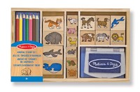 中亚prime会员：Melissa & Doug 木质印章套装：动物 - 16 印章，7 支彩色铅笔，印章本 *2件